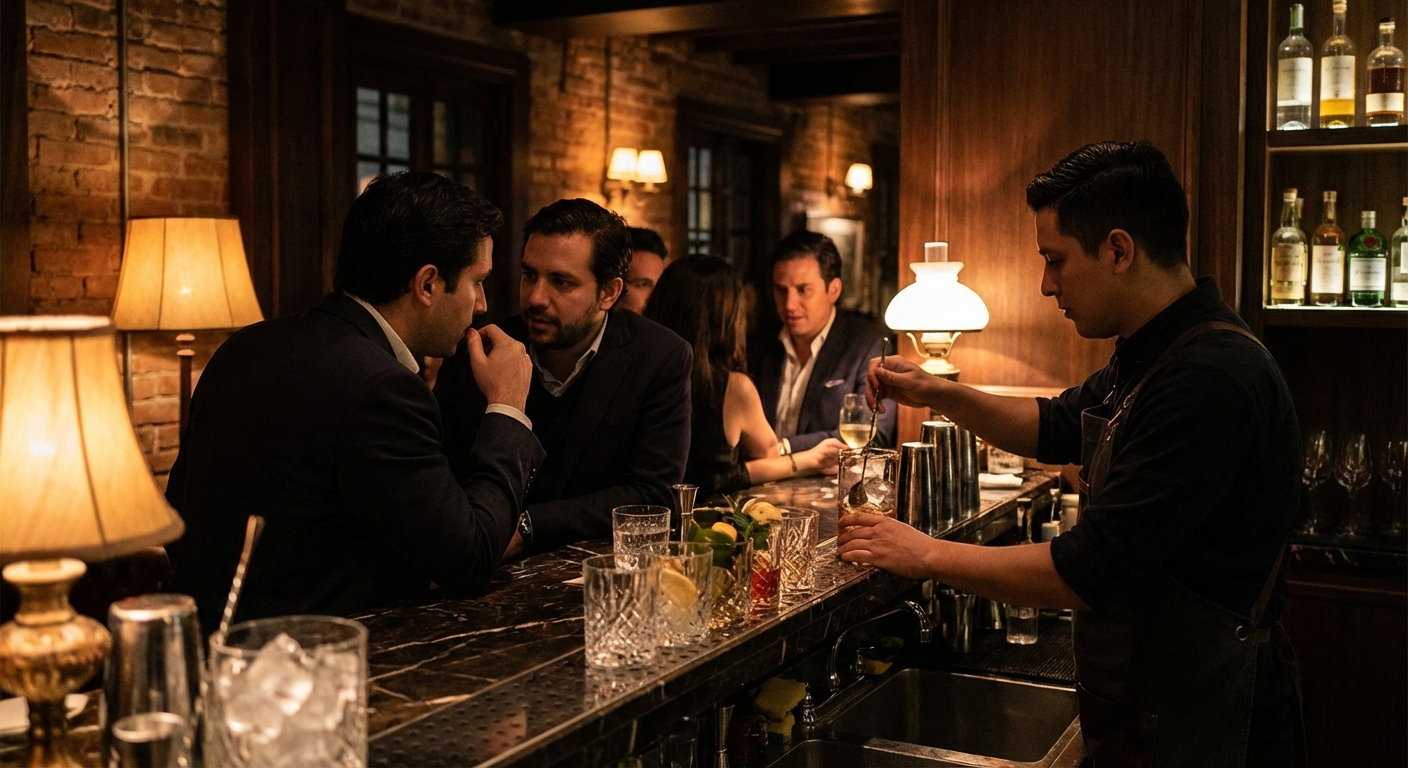 Bogotá nocturna con estética editorial, luz cálida