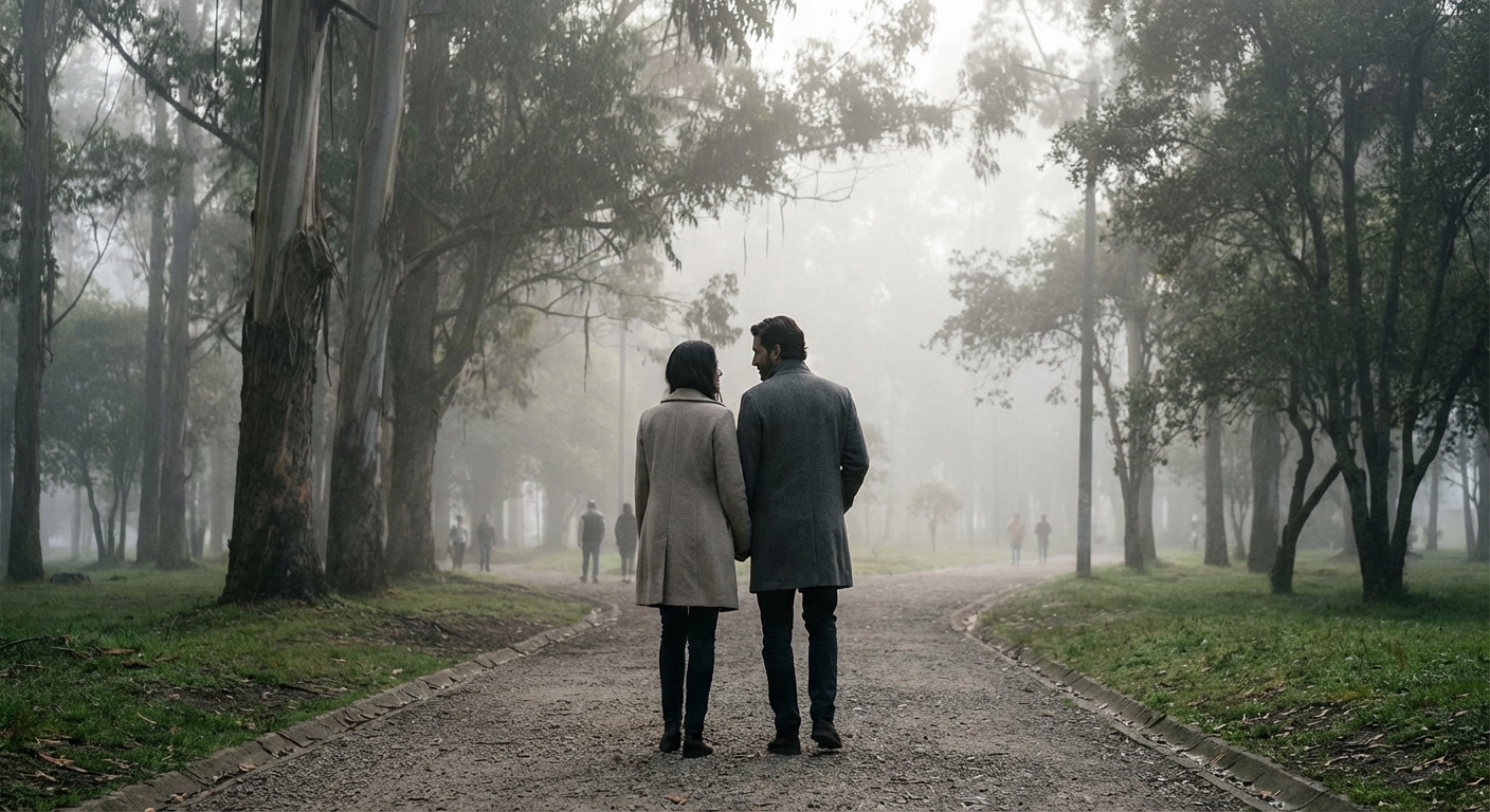 Parque editorial en Bogotá, luz suave, estilo revista