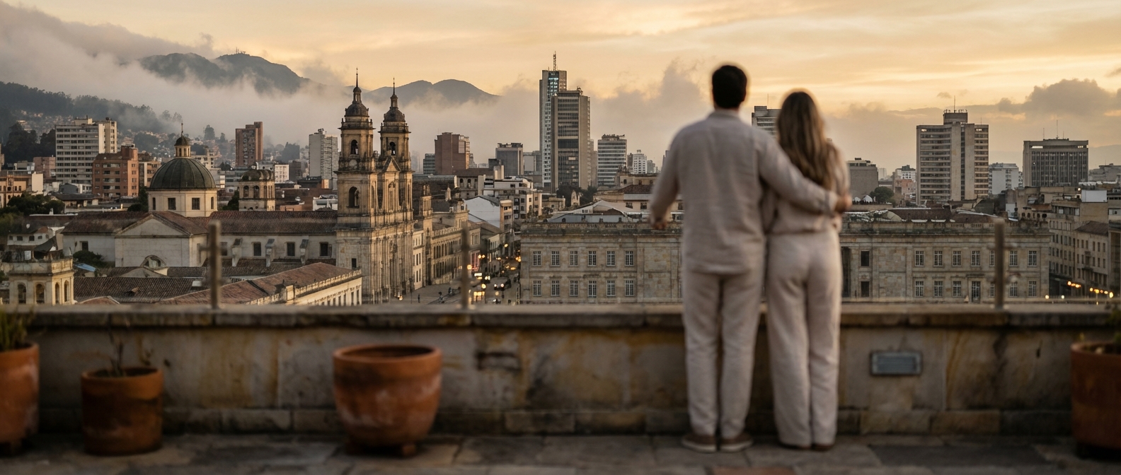 Bogotá al atardecer, atmósfera editorial